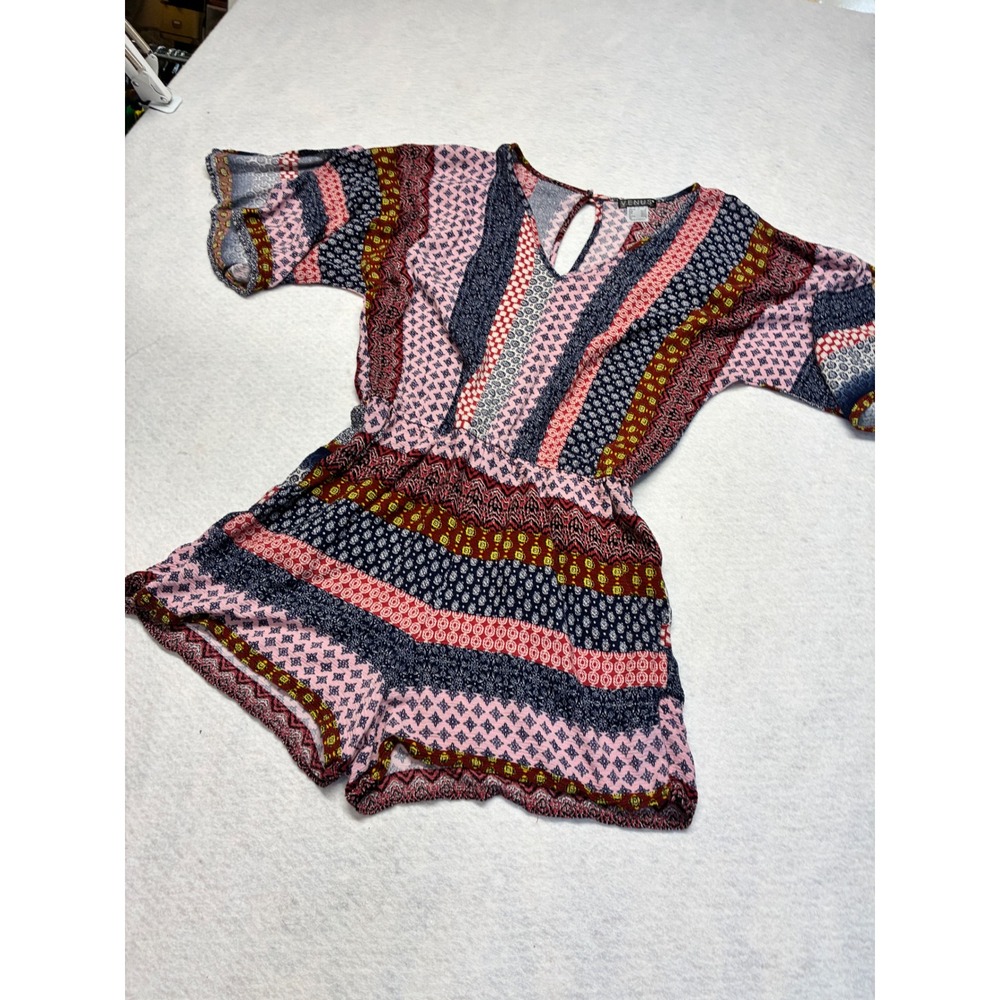 Venus Casual Romper Boho Indie Mixed Print Beach Coverup Small Pink Multi